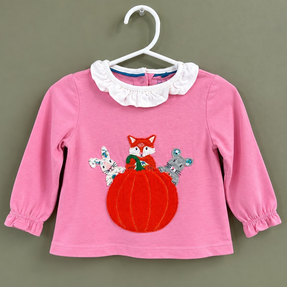 Pink Girls' Long-Sleeve Top with Pumpkin Applique
